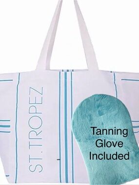 St. Tropez White & Turquoise Canvas Tote Bag & Tanning Glove